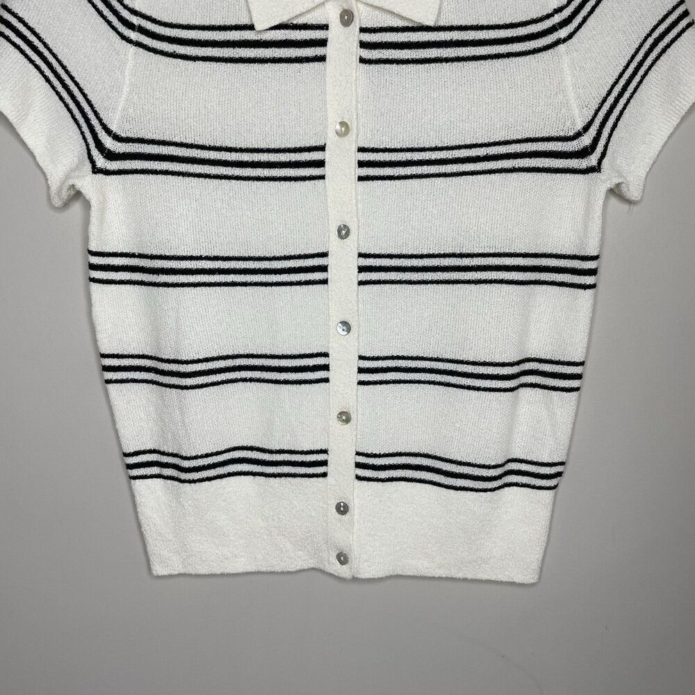 MADEWELL Sweater Women XS Polo Knit Tee NEW Ivory Stripe Short Sleeve NQ341 - Picture 4 of 14